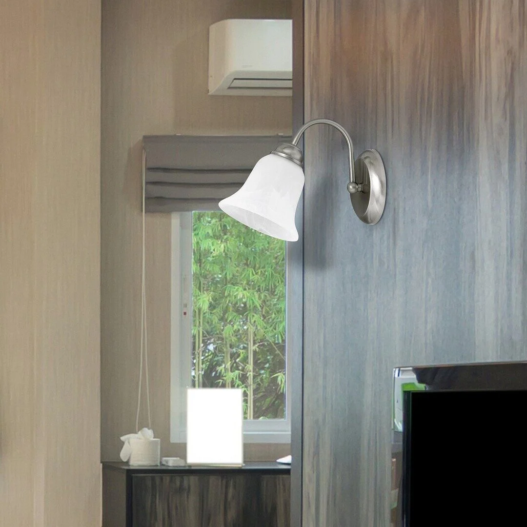 LAMPA DE PERETE CROM CU ABAJUR DIN GEAM ALABASTRU ALB FRANCESCA 7361 RABALUX