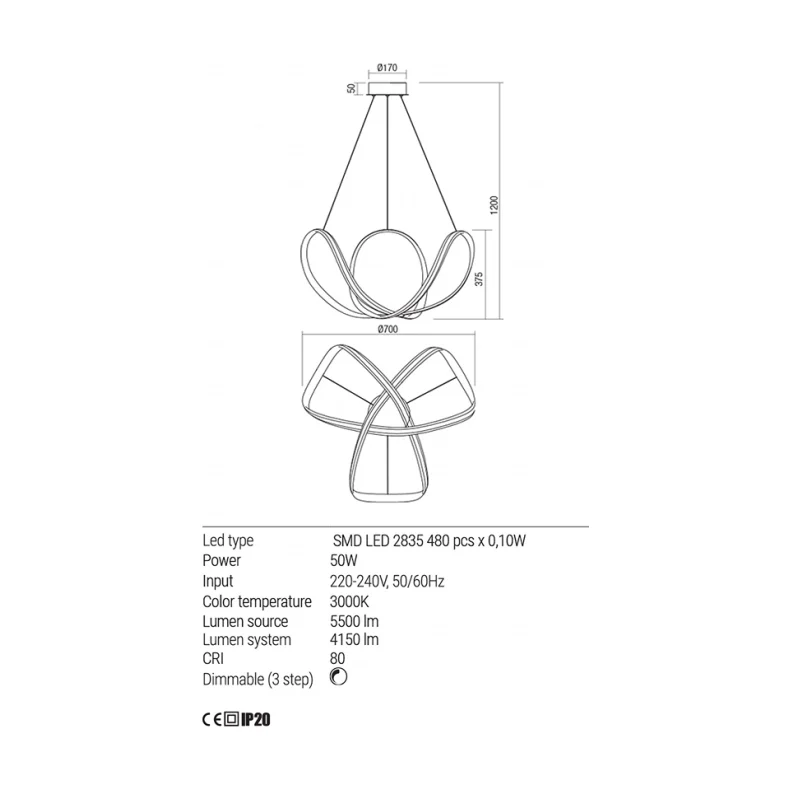 Suspensie Redo Nucleo Alb 01-1784 1x50W 3000K 4150lm Dimabila IP20