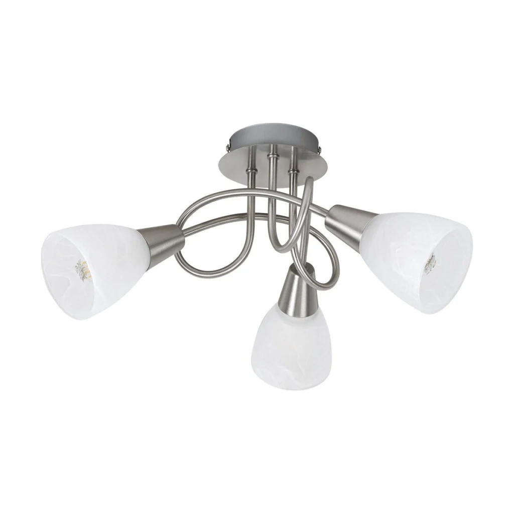 PLAFONIERA CU TREI ELEMENTE CROM SATIN SI ABAJUR ALB DIN STICLA JENNA 5532 RABALLUX