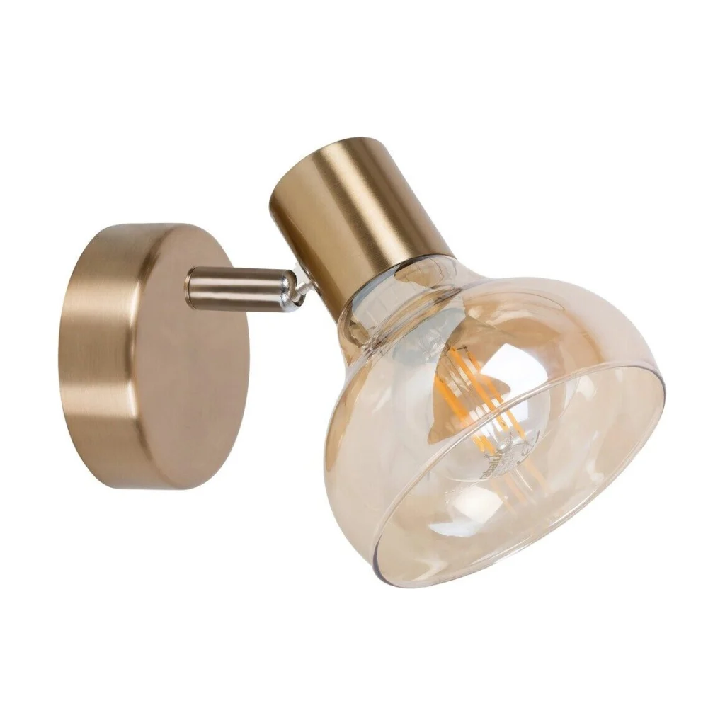LAMPA DE PERETE DIN METAL AURIU ANTIC SI ABAJUR GALBEN CHIHLIMBAR HOLLY 5546 RABALUX