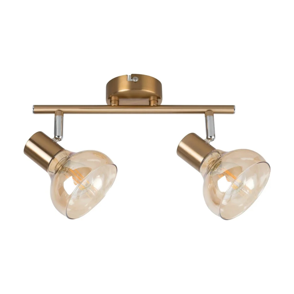 LAMPA DUBLA DIN METAL AURIU SI ABAJUR GALBEN CHIHLIMBAR HOLLY 5547 RABALUX