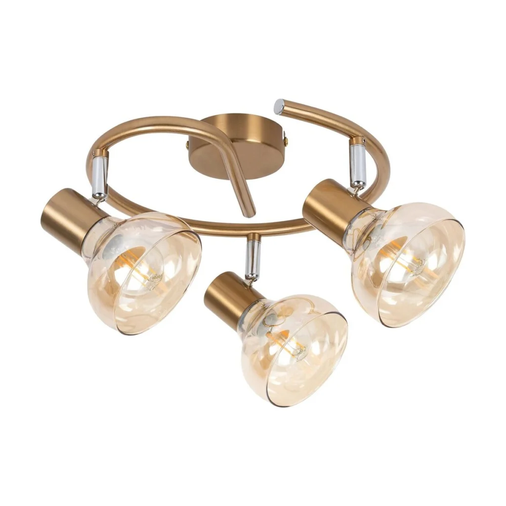 PLAFONIERA METAL AURIU ANTIC SI ABAJUR DIN STICLA GALBEN CHIHLIMBAR HOLLY 5549 RABALUX