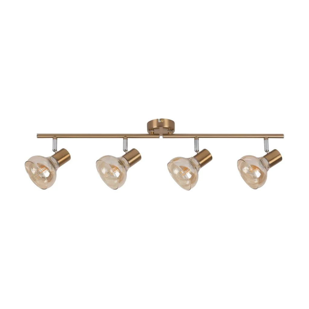 PLAFONIERA MODERNA DIN METAL AURIU SI ABAJUR DIN STICLA GALBEN CHIHLIMBAR HOLLY 5550 RABALUX