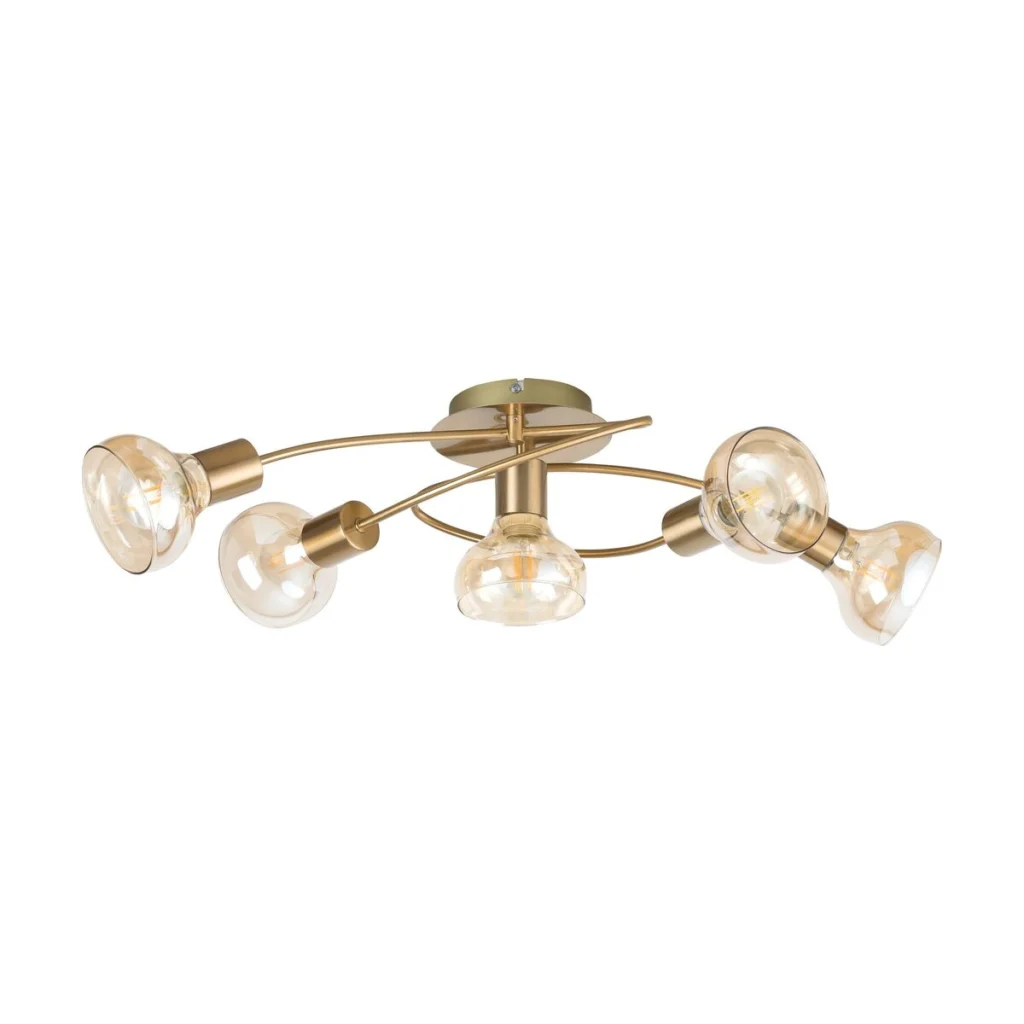 PLAFONIERA MODERNA DIN METAL AURIU ANTIC SI ABAJUR GALBEN CHIHLIMBAR HOLLY 5552 RABALUX