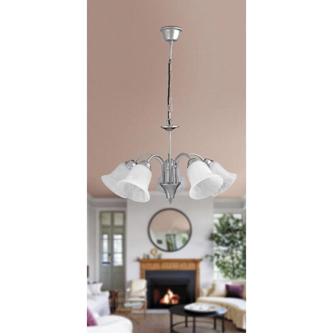 CANDELABRU STANDARD CROMAT CU ABAJUR DIN GEAM ALABASTRU ALB FRANCESCA 7365 RABALUX