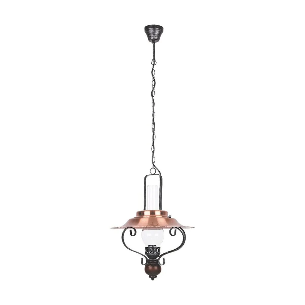 SUSPENSIE METAL/LEMN NEGRU CU ABAJUR TRANSPARENT ENNA 7870