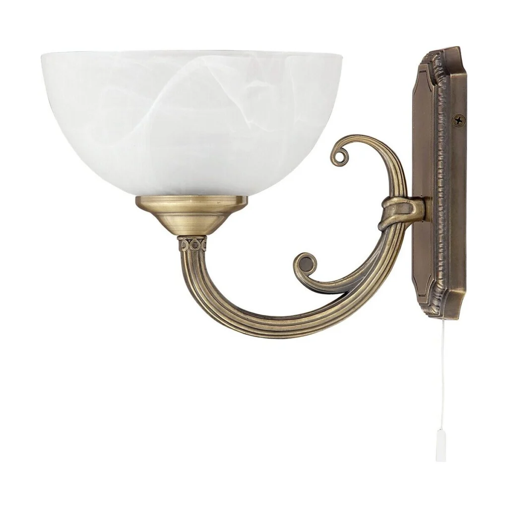 LAMPA DE PERETE CLASICA BRONZ CU ABAJUR DIN GEAM ALABASTRU ALB MARLENE 8541 RABALUX
