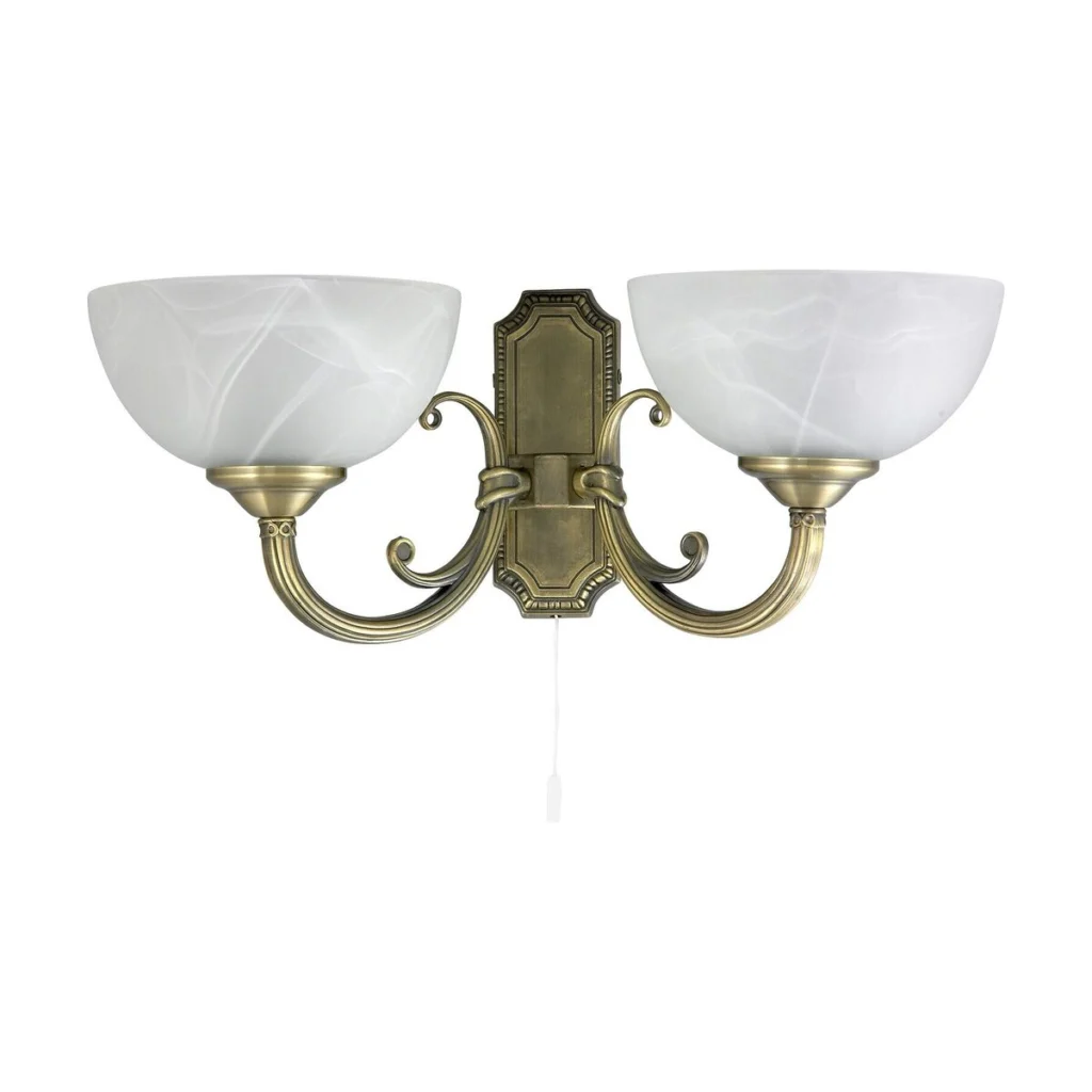 LAMPA DE PERETE CLASICA BRONZ CU ABAJUR DIN GEAM ALABASTRU ALB MARLENE 8542 RABALUX