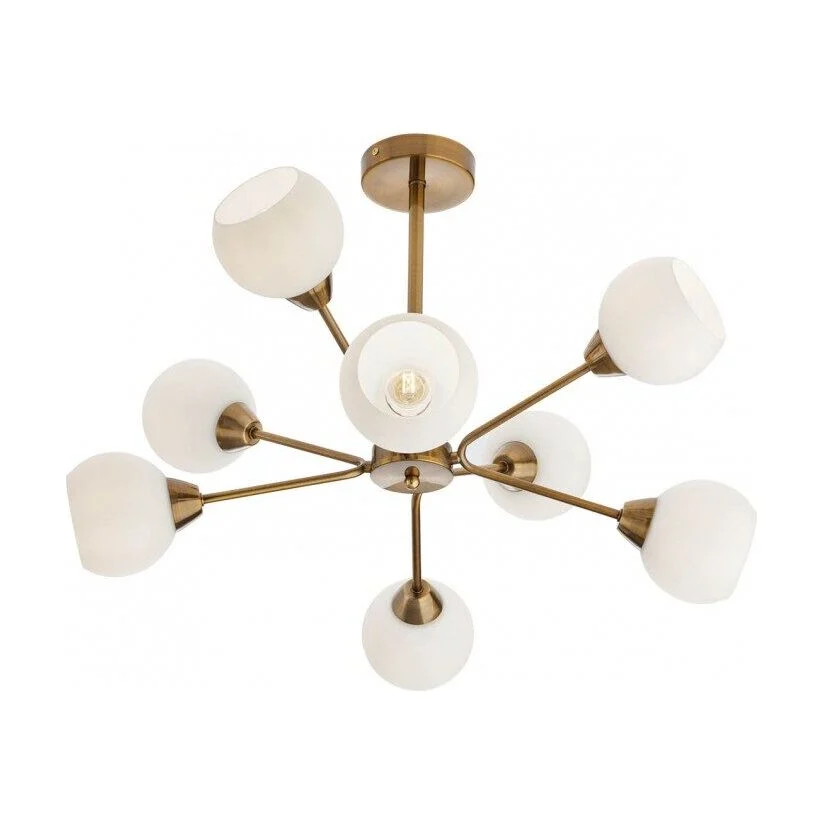 Lustra Pluri 02-977, 8 x E27, bronz antic + alb opal