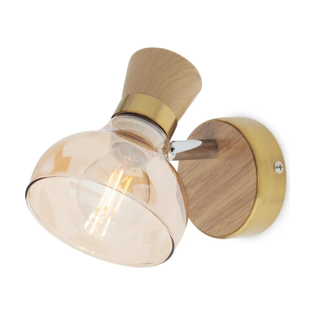 Aplica Bowie 04-475, 1 x E14, lemn natur + auriu + ambra