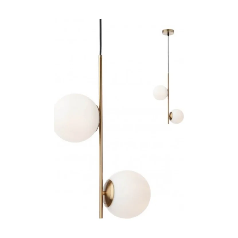 Pendul modern Niva auriu globuri alb opal 2xE14 01-2625 Smarter