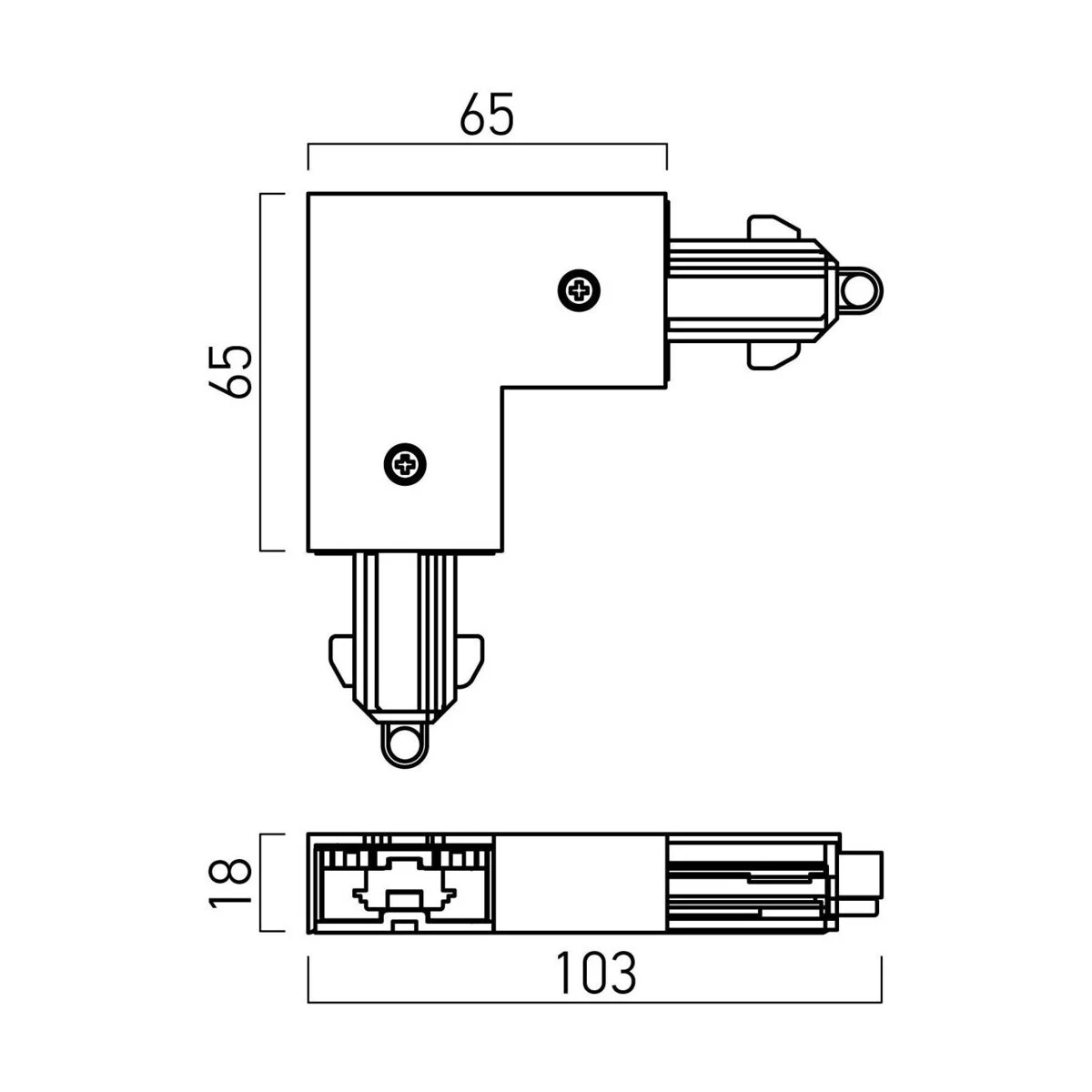 Conector in L MT1007 dreapta 1 circuit 250V/16A negru/alb