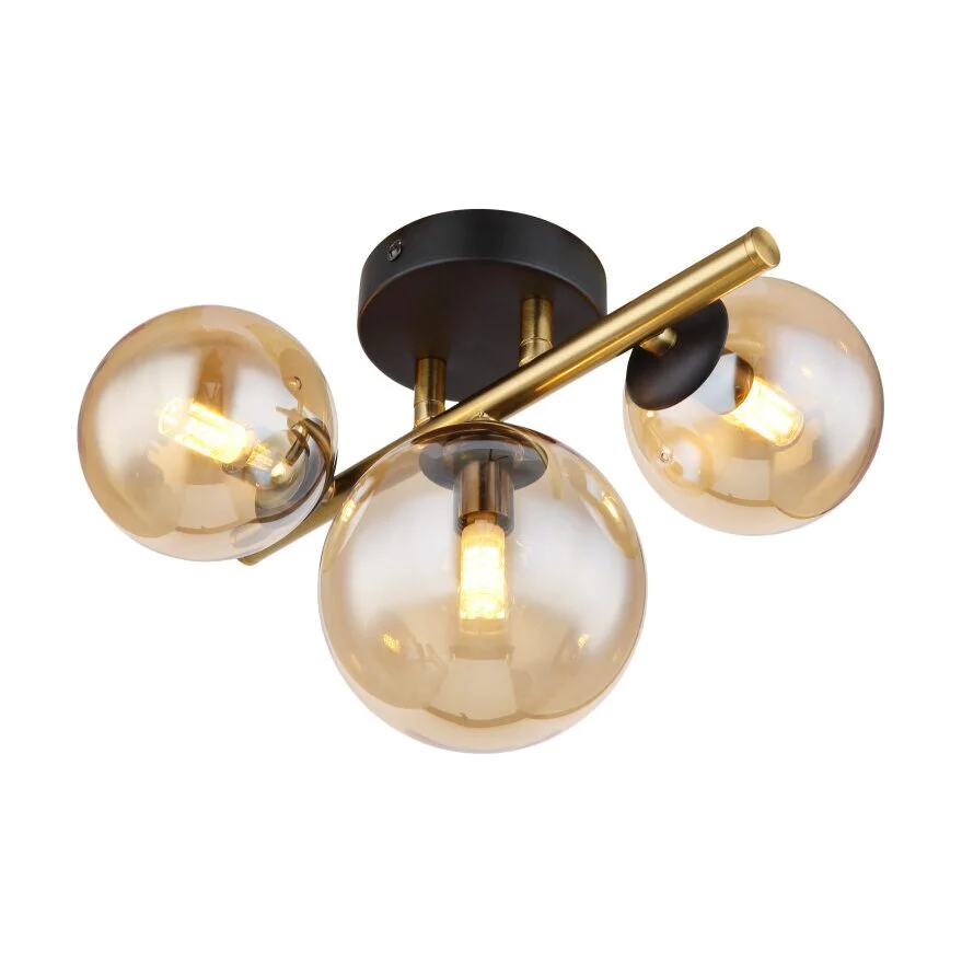 Plafoniera metal negru mat, metal alamă 56135-3W Riha Globo
