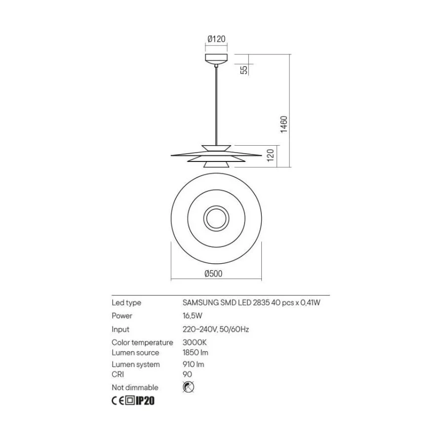 Pendul LED Fargo 16.5W D500 Alb-Bej 01-3003 Redo