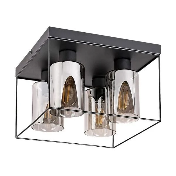 Plafoniera metal negru sticla fumurie CHADWICK 4XE27 71034 Rabalux