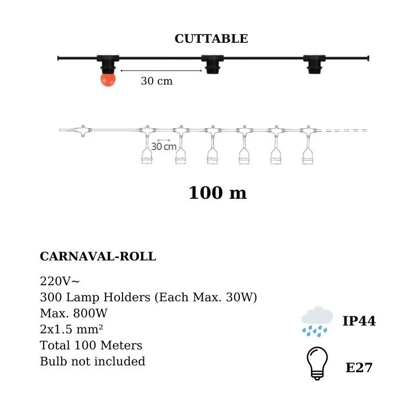 Cablu ghirlanda luminoasa pentru exterior lungime 100 m Carnaval-2 Horoz