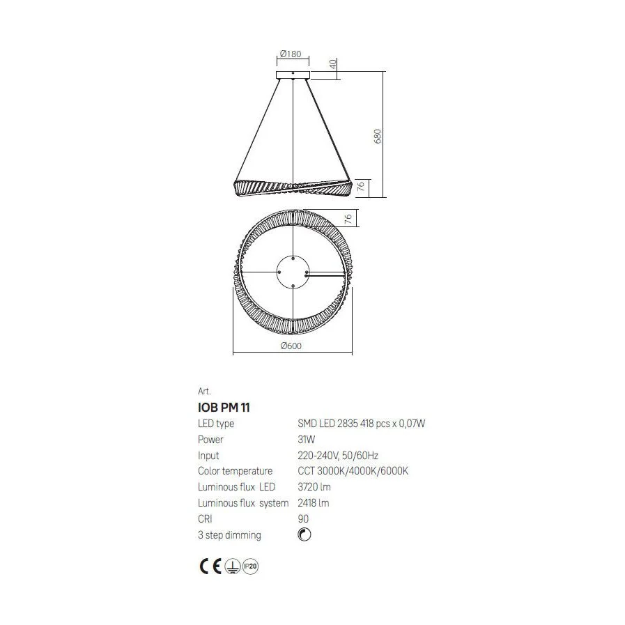 Lustra LED Oblige Aurie 37W 3000K D600 mm IOB PM 11 Incanti