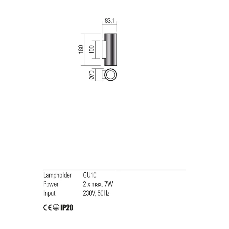 Aplica pentru interior Delphi 2X50W GU10 alb mat 01-2583 Redo