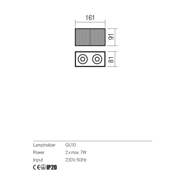 Plafoniera, Spot Delphi, alb mat, GU10, 2 x 7W, 01-3410 Redo