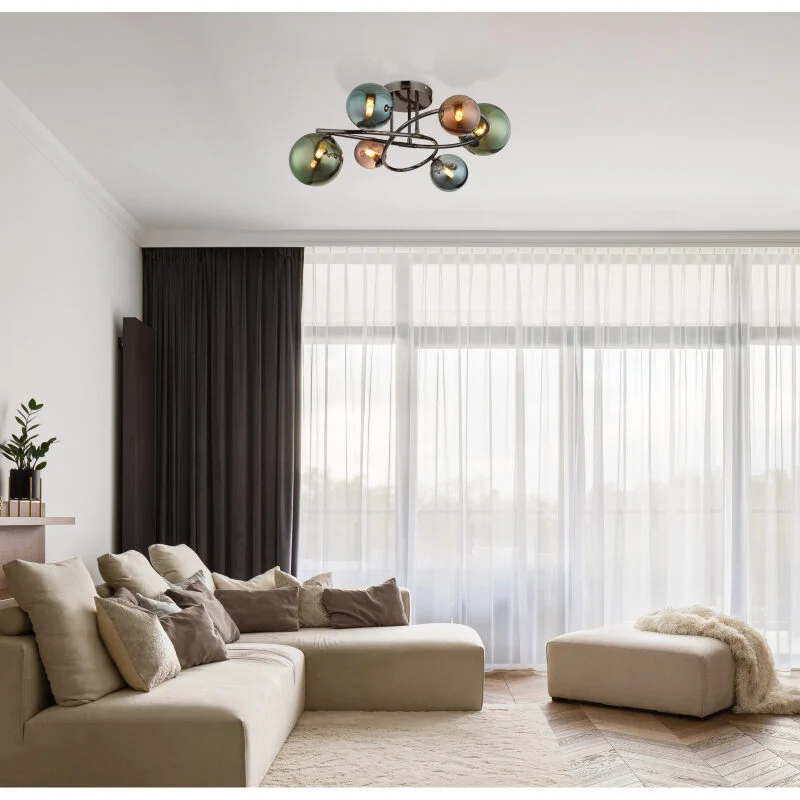 Plafoniera RIHA metal gri mat sticla bronz, verde, petrol 56142-6D Globo