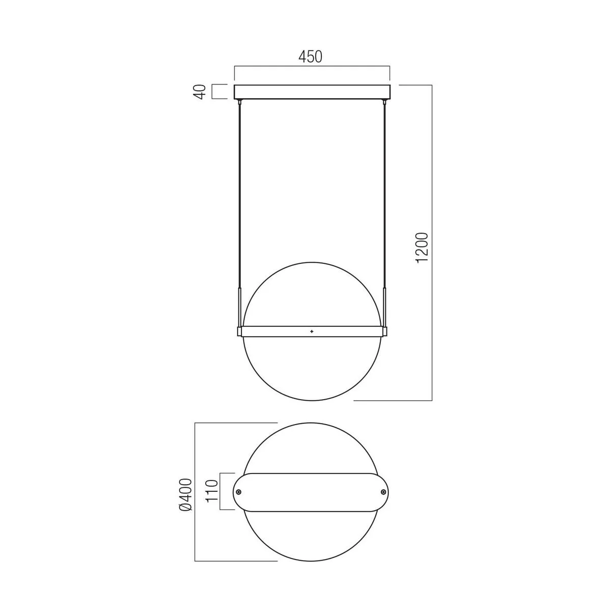 Suspensie Redo Atlas, negru, LED, 34W, 2407 lumeni, alb cald 3000K, D.40 cm, 01-4375