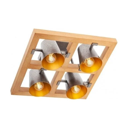 Plafoniera Oaker 01-3496, 4 x E14, lemn natur + argintiu, rustic