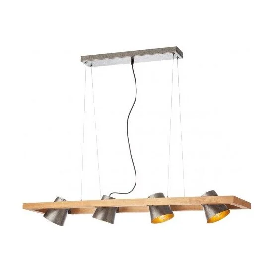 Suspensie Oaker 01-3497, 4 x E14, lemn natur + argintiu, rustic