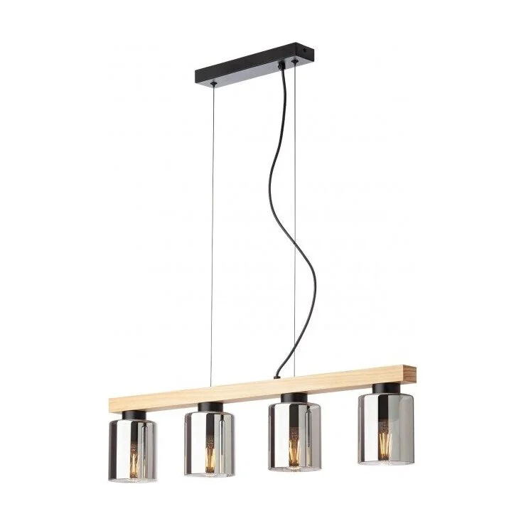 Suspensie Rotis 01-3986, 4 x E27, negru mat si lemn natur, modern